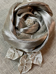 Antique Silver Metal Ribbon Rose Corsage