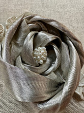 Load image into Gallery viewer, Antique Silver Metal Ribbon Rose Corsage