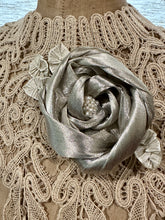 Load image into Gallery viewer, Antique Silver Metal Ribbon Rose Corsage