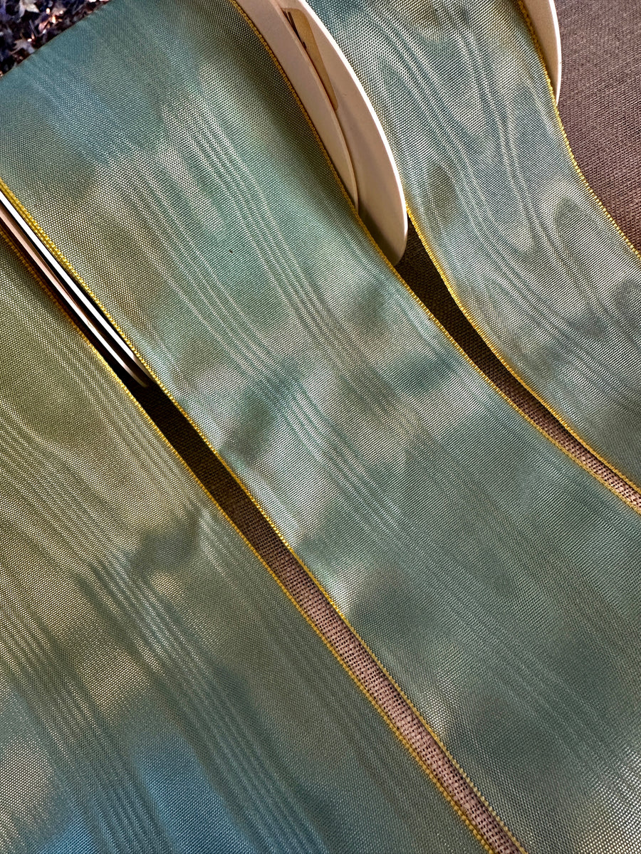 Moiré Ribbon in Three Different Widths Changeable Turquoise and Yellow ...