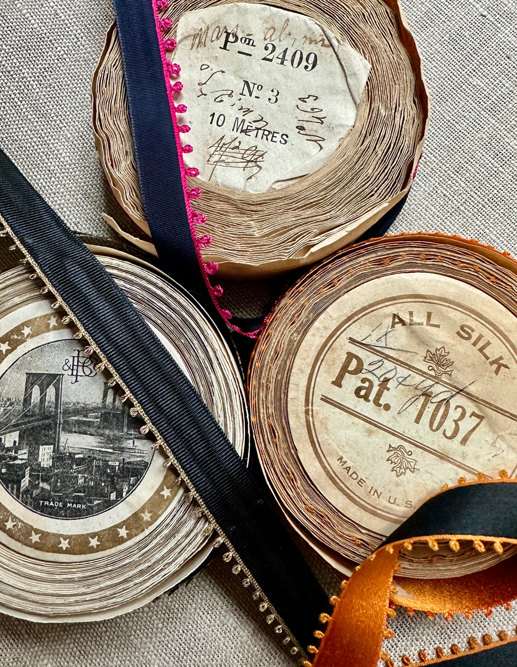 Antique French Ribbons Picot and Gold Metal Details – Vintage Passementerie