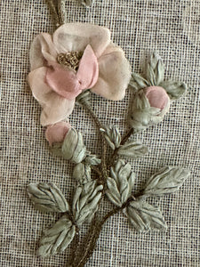 Antique French Silk Rose and Buds Ribbon Work