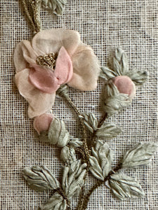 Antique French Silk Rose and Buds Ribbon Work