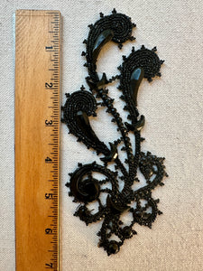 Antique Jet Glass and Beaded Applique Pair