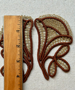 Antique Glass Beaded and Cord Applique Pair
