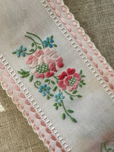 Load image into Gallery viewer, Pink and Blue Rose Bouquet Vintage Trim with Scallop Edge Detail