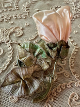 Load image into Gallery viewer, Wild Rose with Antique Silk and  Silver Metal Ribbons