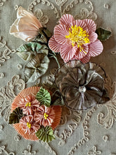 Load image into Gallery viewer, Wild Rose with Antique Silk and  Silver Metal Ribbons