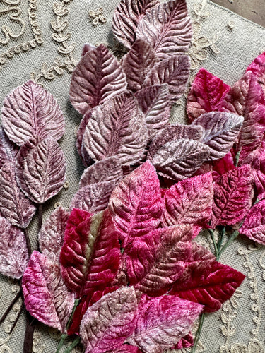 Vintage Lavender or Pink Ombre Embossed Velveteen Leaf Sprays