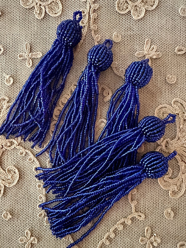 Vintage Glass Beaded Tassels Indigo Blue