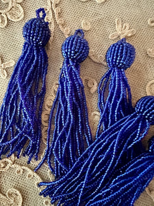 Vintage Glass Beaded Tassels Indigo Blue