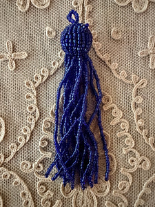 Vintage Glass Beaded Tassels Indigo Blue