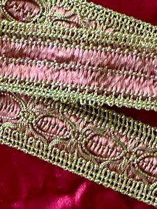 Vintage French Pink Floss and Gold Metal Cord Trim