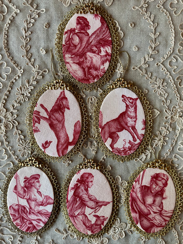 Antique French Toile de Jouy Ornaments