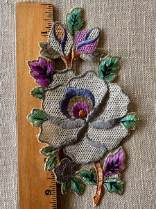 Embroidered Flower Appliques Gold Metal Thread details