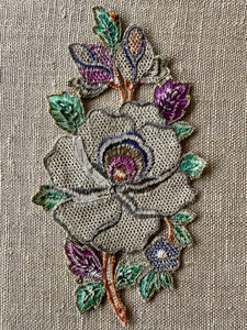 Embroidered Flower Appliques Gold Metal Thread details