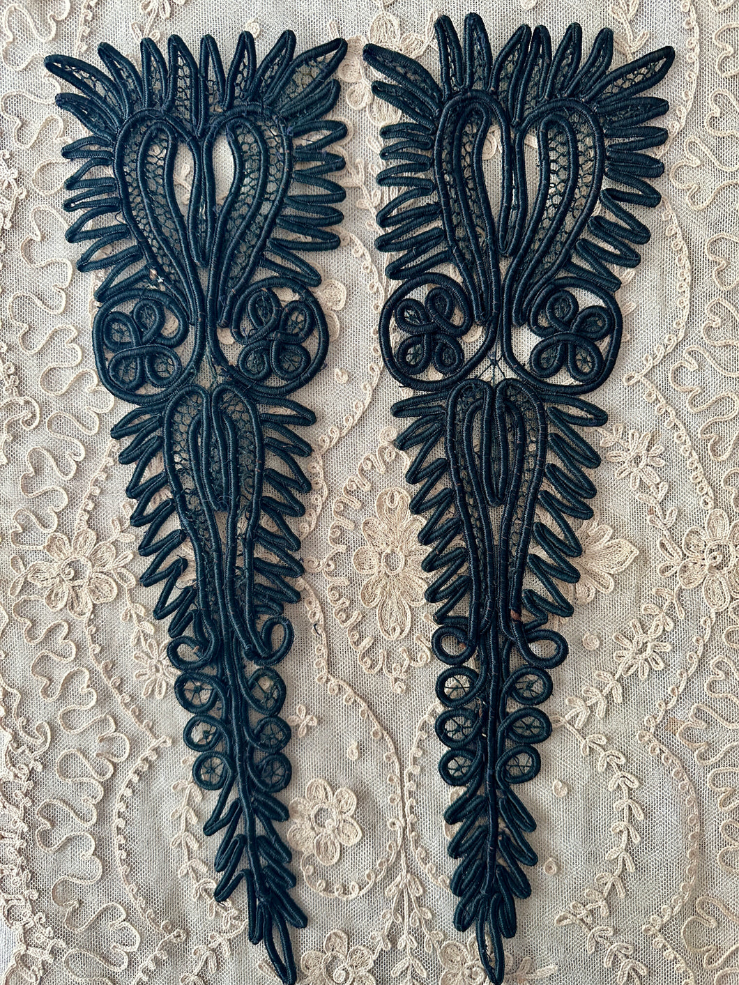 Antique Hand Sewn Large Cord Applique Pair