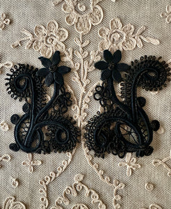 Antique Hand Sewn Cord Applique Pair