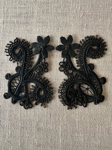 Antique Hand Sewn Cord Applique Pair