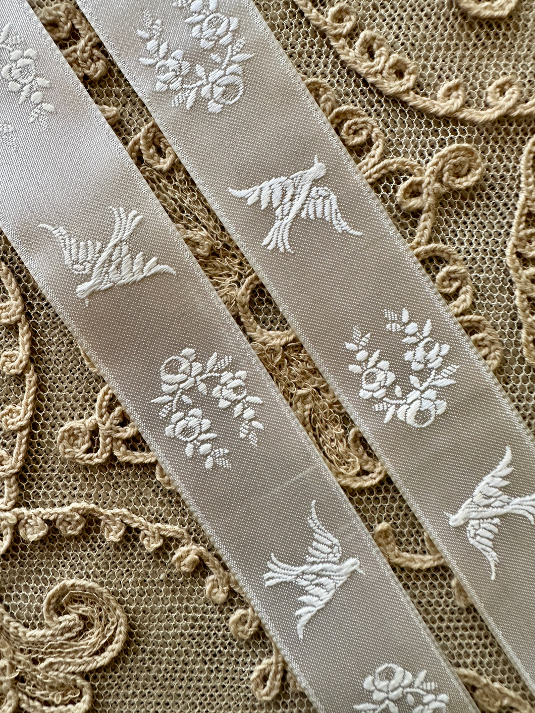 Vintage French Satin Ribbon with Woven Motifs
