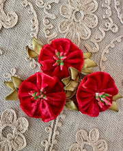 Load image into Gallery viewer, Antique Ribbon Work Velvet Flower Applique