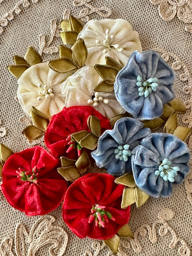 Antique Ribbon Work Velvet Flower Applique