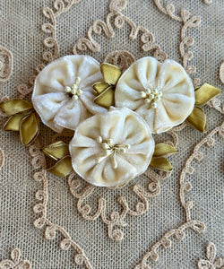 Antique Ribbon Work Velvet Flower Applique