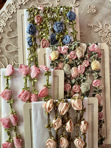 Antique French Rococo Silk Roses Trim Four Different
