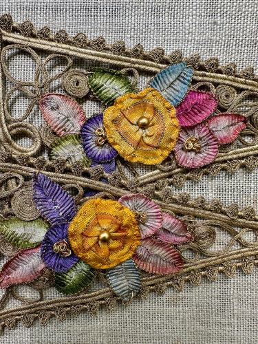 Antique Gold Metal Appliques Pair Ribbon Work