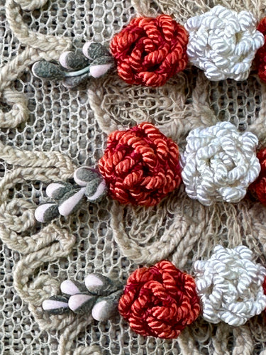 Three Antique Hand Made Cord Flower Embellishments
