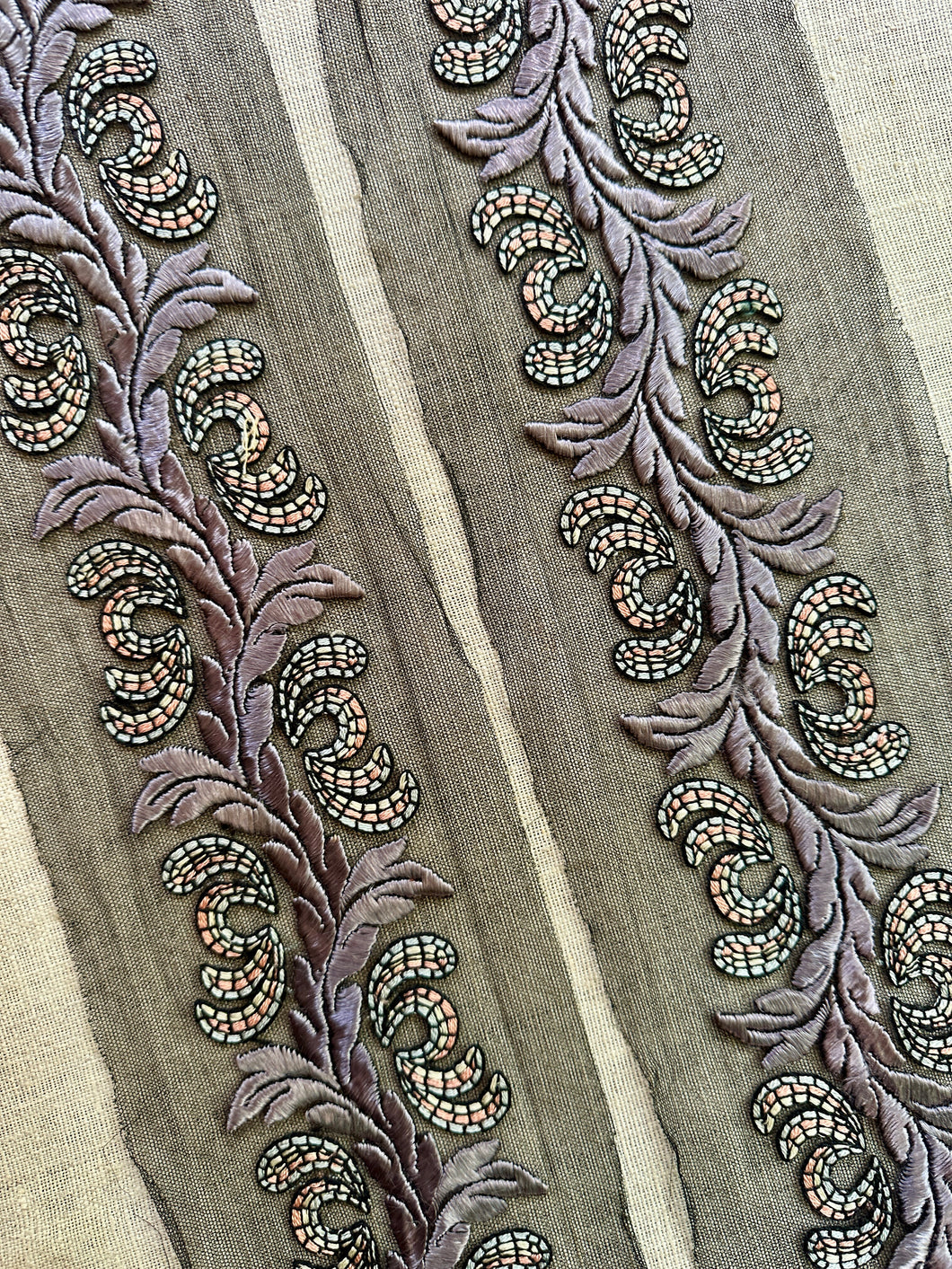 Antique Very Fine Hand Embroidered Panel