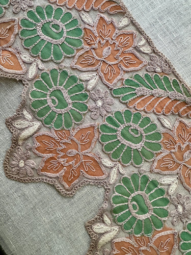 Antique Embroidered Cord on Net Wide Scallops