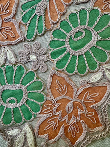 Antique Embroidered Cord on Net Wide Scallops