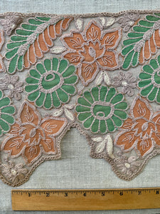 Antique Embroidered Cord on Net Wide Scallops