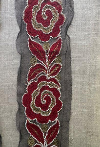 Antique Embroidered Net with Glass Beads