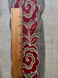 Antique Embroidered Net with Glass Beads