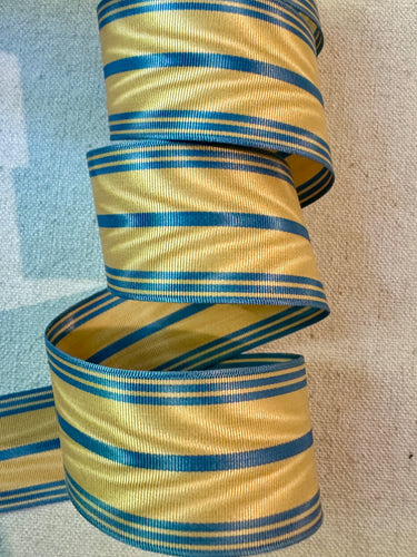 Vintage Moiré Military Ribbon Blue and Gold
