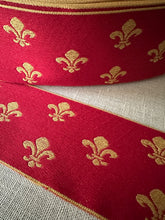 Load image into Gallery viewer, Vintage Red and Gold Fleur de Lis Trim