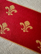 Load image into Gallery viewer, Vintage Red and Gold Fleur de Lis Trim