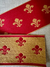 Load image into Gallery viewer, Vintage Red and Gold Fleur de Lis Trim