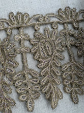 Load image into Gallery viewer, Antique Gold Metal and Glass Beaded Applique Trim Yardage