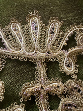 Load image into Gallery viewer, Antique Gold Metal and Glass Beaded Applique Trim Yardage