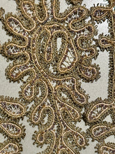 Load image into Gallery viewer, Antique Gold Metal and Glass Beaded Applique Trim Yardage