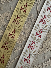 Load image into Gallery viewer, French Gold Metal and Red Berries Ribbon
