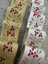 Load image into Gallery viewer, French Gold Metal and Red Berries Ribbon