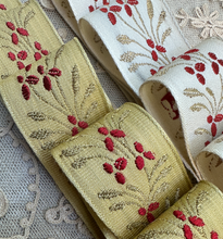 Load image into Gallery viewer, French Gold Metal and Red Berries Ribbon