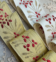 Load image into Gallery viewer, French Gold Metal and Red Berries Ribbon