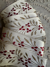 Load image into Gallery viewer, French Gold Metal and Red Berries Ribbon