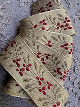 Load image into Gallery viewer, French Gold Metal and Red Berries Ribbon