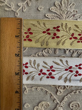 Load image into Gallery viewer, French Gold Metal and Red Berries Ribbon